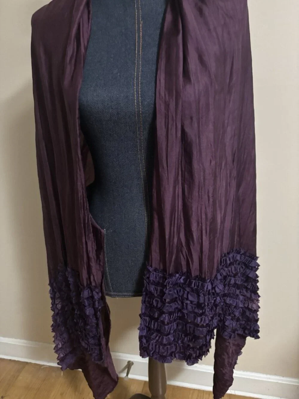 Vintage Silk Scarf Extra Long Shawl Wrap Elegant Wedding Purple Ruffle READ